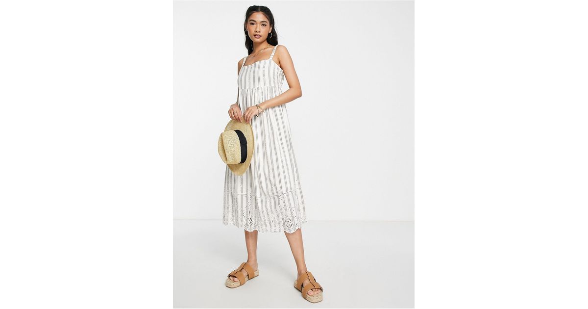 River Island Synthetic Broderie Smock Midi Slip Dress in White | Lyst