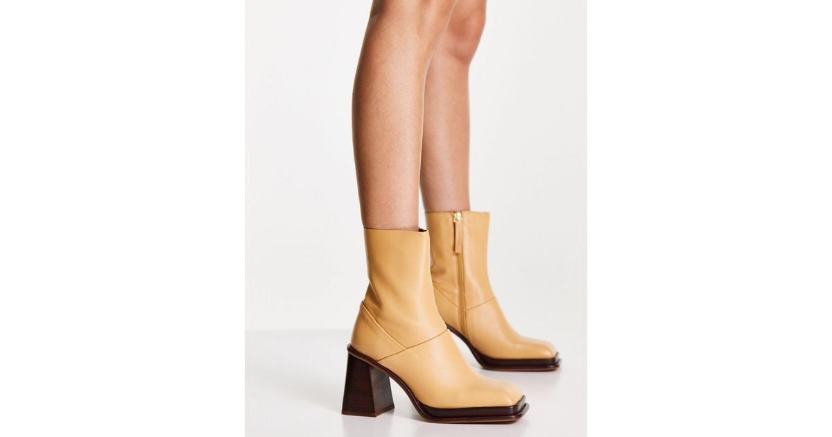 ASOS Rochelle Premium Leather Platform Heeled Boots in Natural Lyst