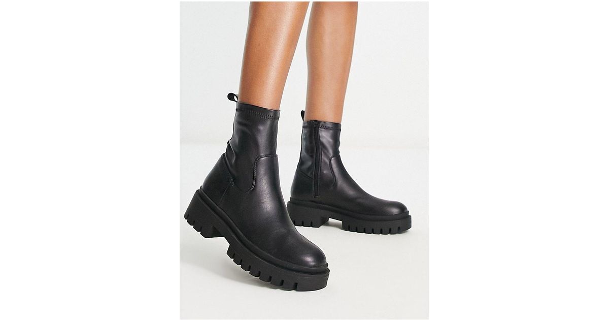 London Rebel Chunky Wedge Sock Boots in Black Lyst