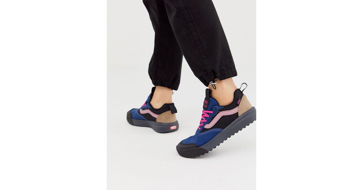 vans ultrarange blue and pink trainers