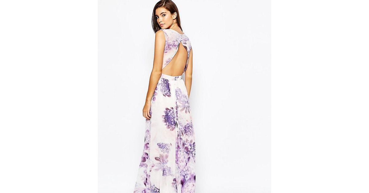 True Violet Synthetic Floral Maxi Dress With Open Back in Purple | Lyst