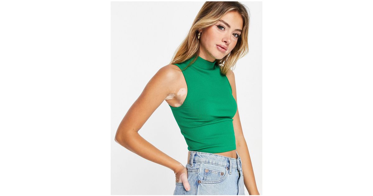 Stradivarius Synthetic Seamless High Neck Vest Top in Green | Lyst Canada