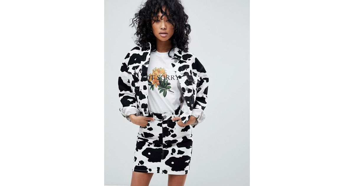 ASOS Denim Jacket In Cow Print in Blue 