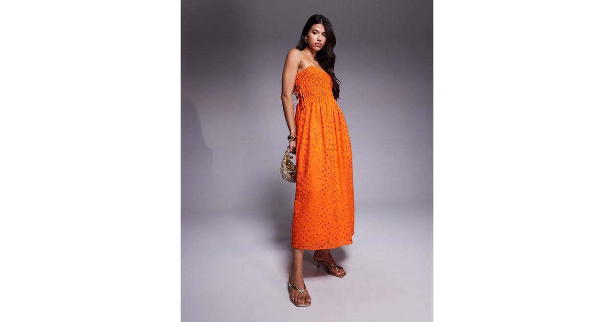 river island orange maxi dress River Island crochet one shoulder maxi dress in orange