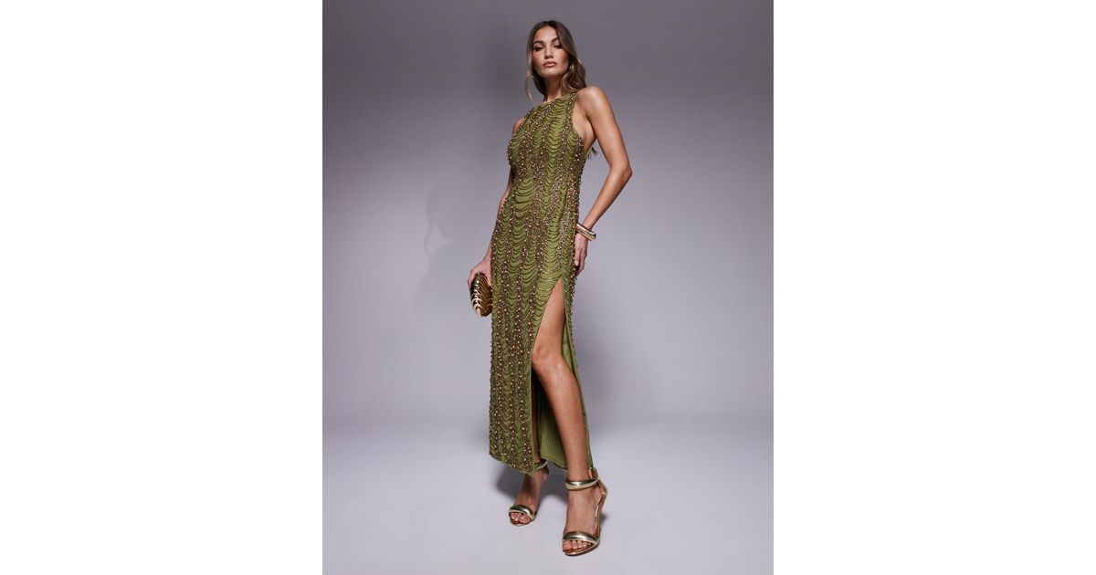 slim fit dress slacks Rent Asos Edition Curve Embellished Cami Midi Dress In Sage Green