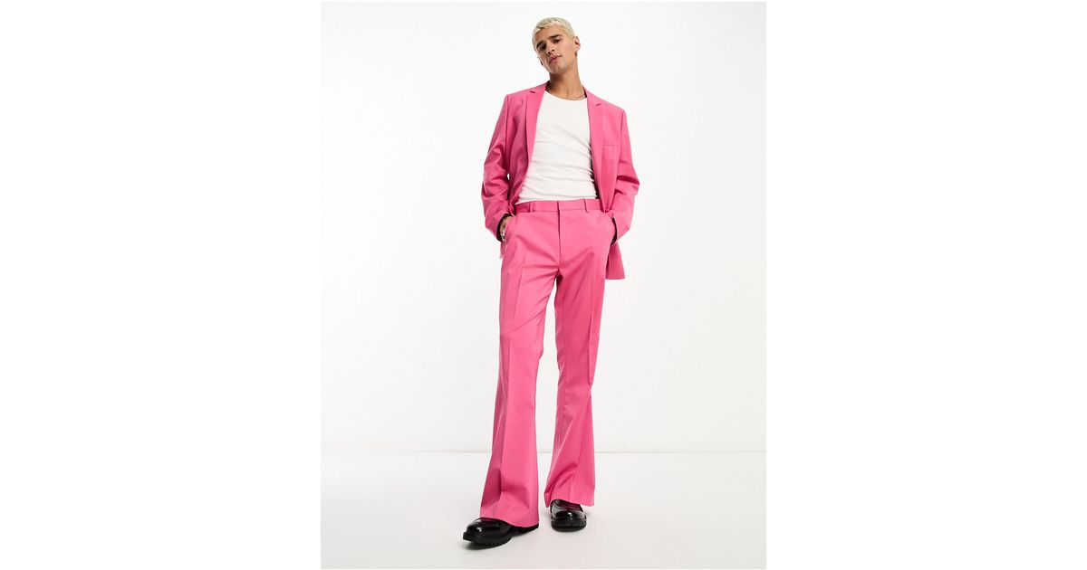 ASOS Flare Suit Trousers in Pink for Men Lyst