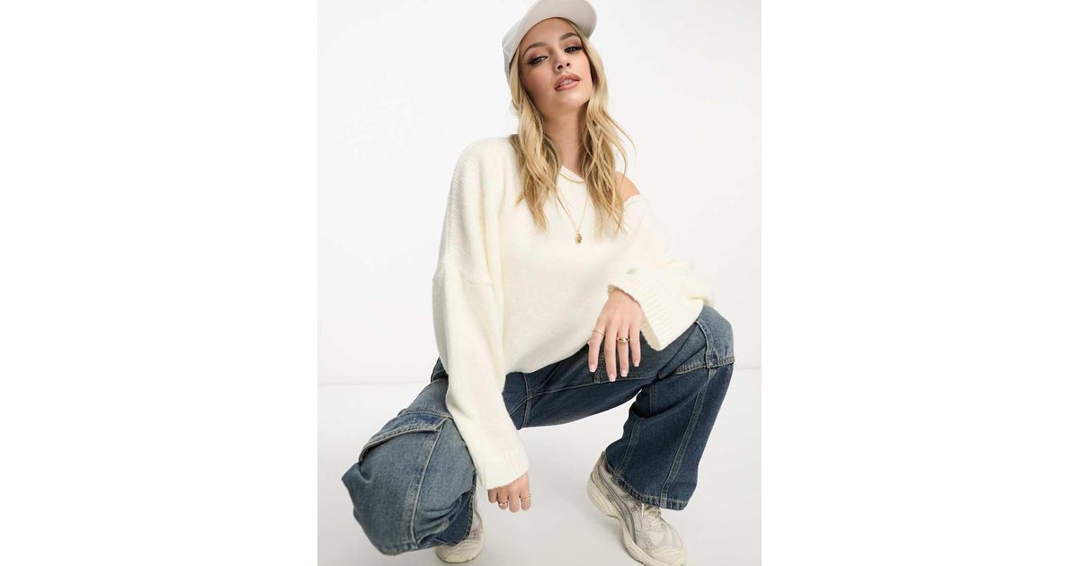 Miss Selfridge Slouchy Off The Shoulder Jumper in White Lyst UK