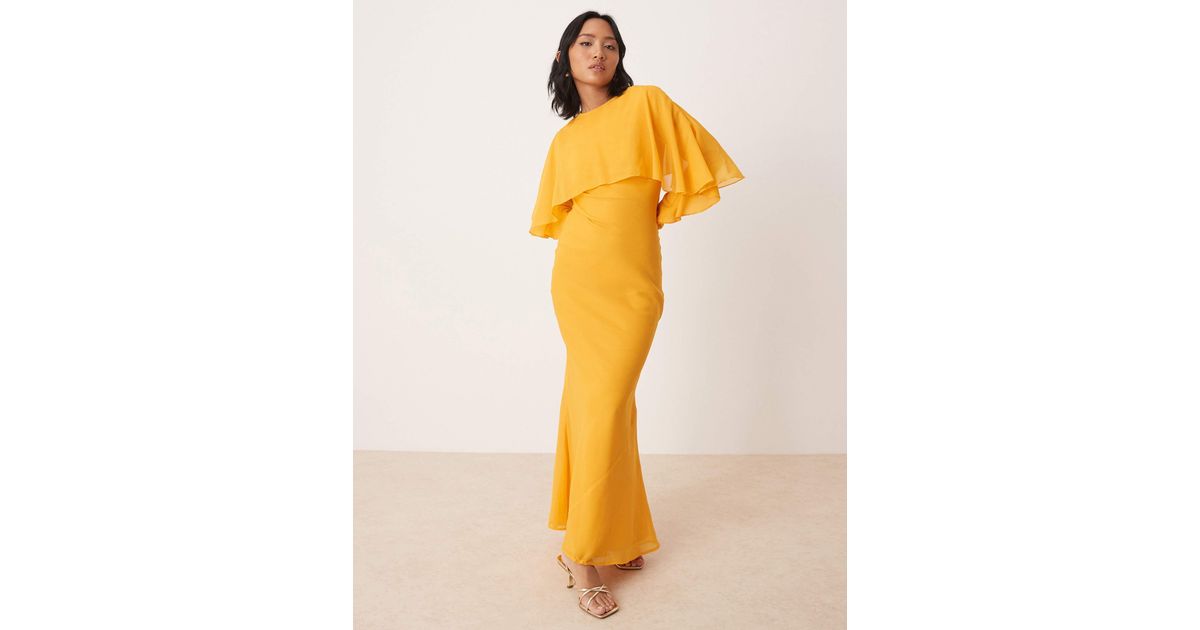 ASOS Asos Design Petite Long Sleeve Ruffle Bias Maxi Dress With Cape ...