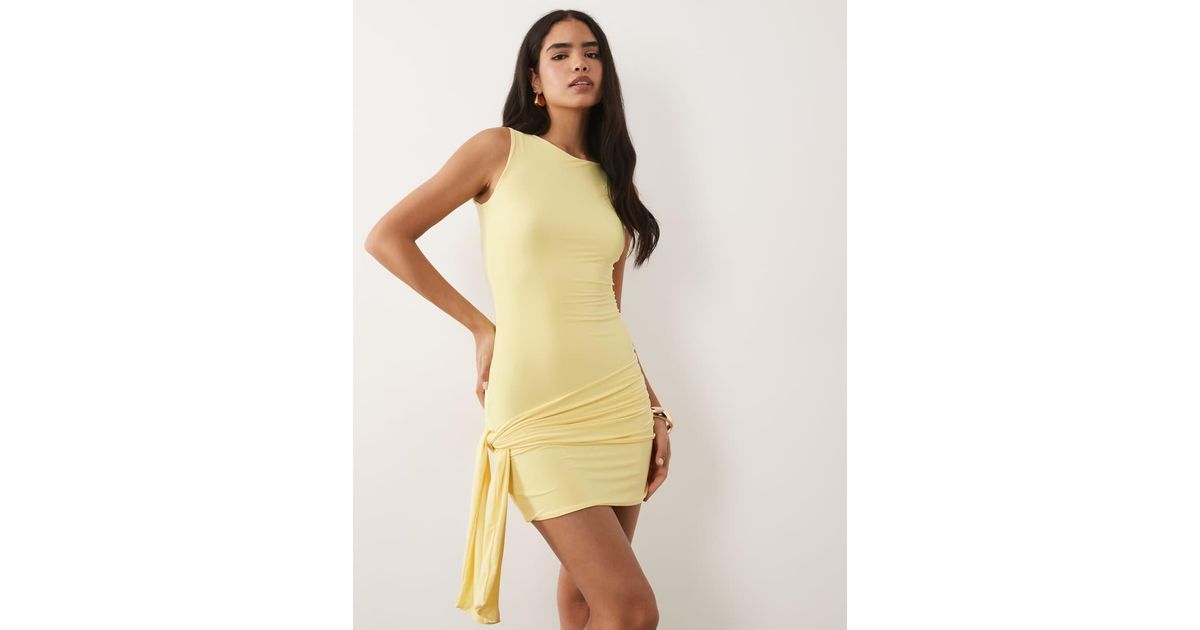 Missy Empire Double Sculpted Slinky Wrap Drape Detail Mini Dress in Natural