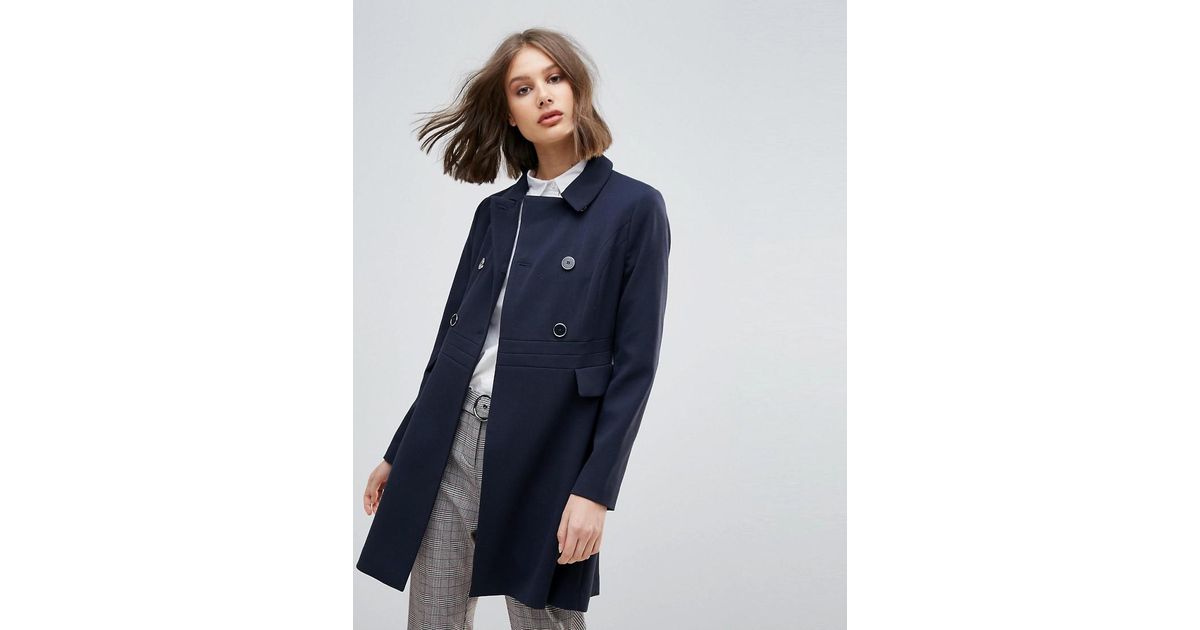 Oasis Swing Coat In Navy Blue Lyst Oasis Swing Coat In Navy Blue Lyst, Swing Peacoat White And Gold