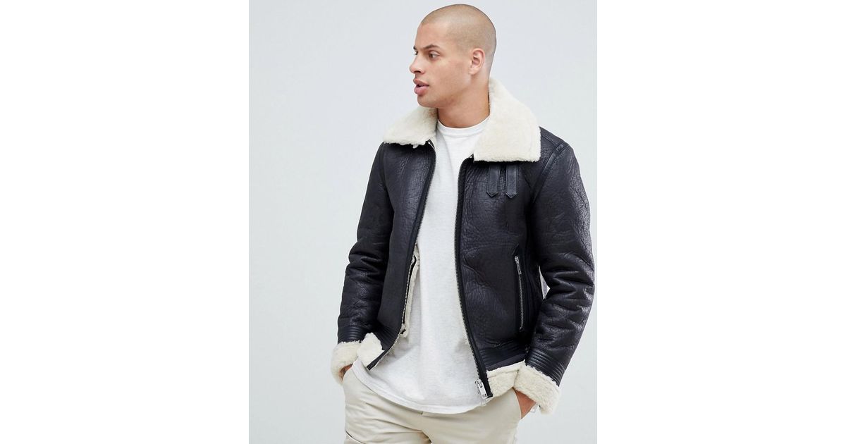 replay black sherpa coat