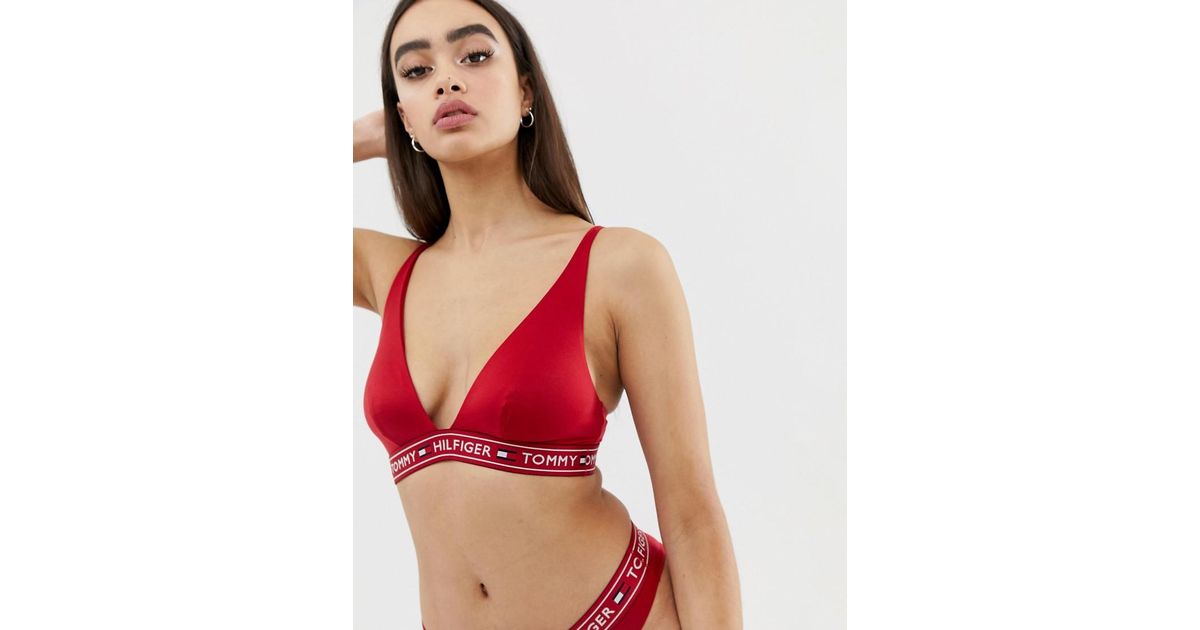 tommy hilfiger authentic lace triangle bralette in black