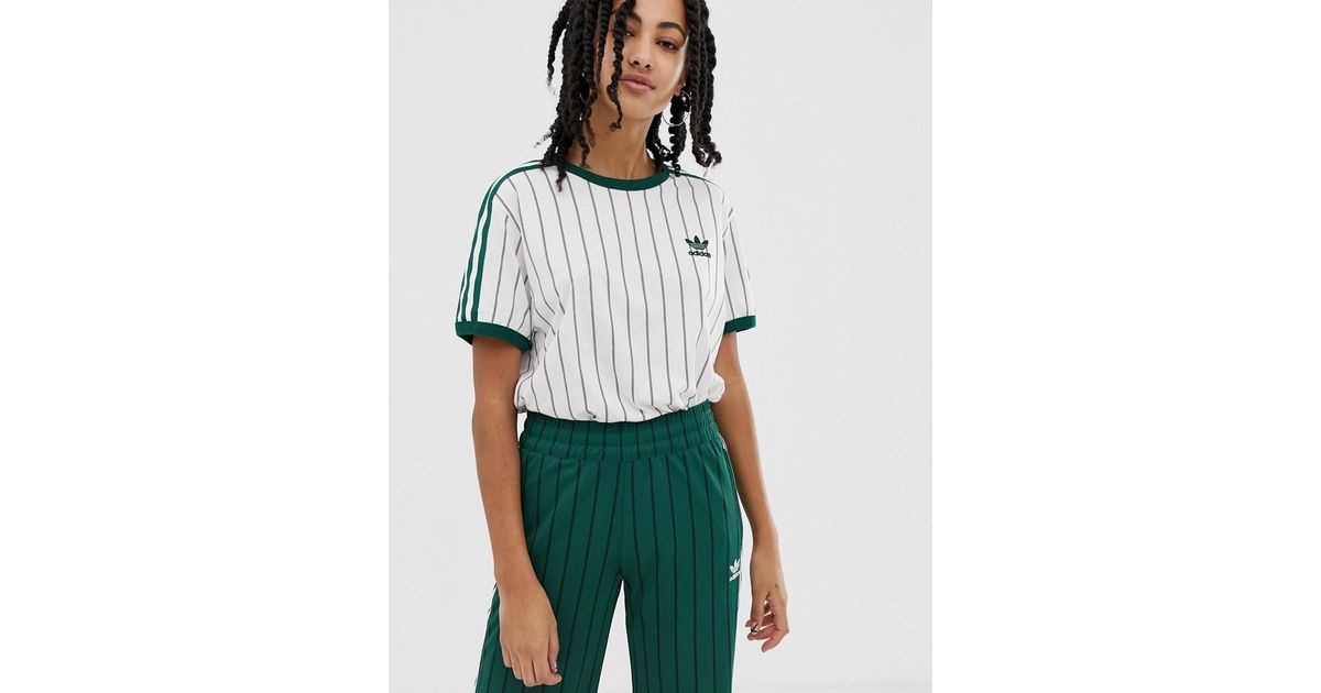 adidas Originals T-shirt Met Strepen In Wit Met Groen in het Groen | Lyst NL