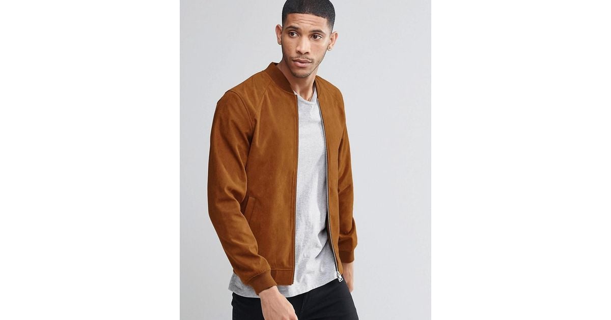 Pull&Bear Faux Suede Bomber Jacket In Tan in Brown for Men | Lyst Canada