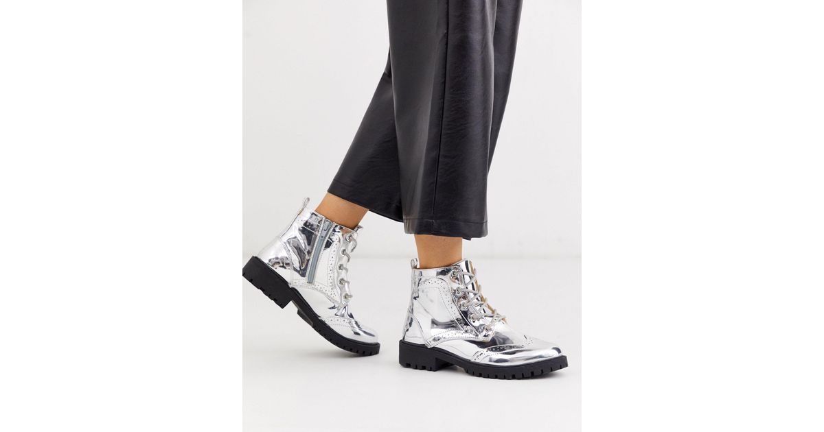 Vero Moda Hiking Boots in Silver (Metallic) | Lyst Australia