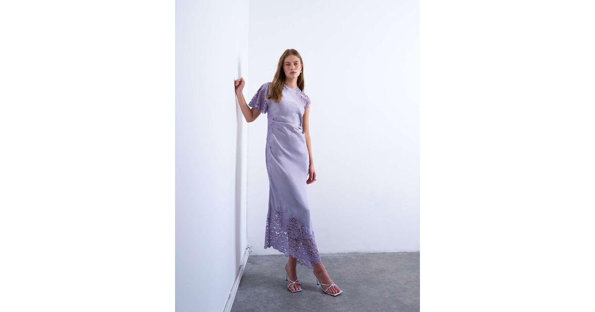 topshop purple lace dress Topshop Lace Insert Grown-On Shoulder Midi Dress in dusty lilac-Purple