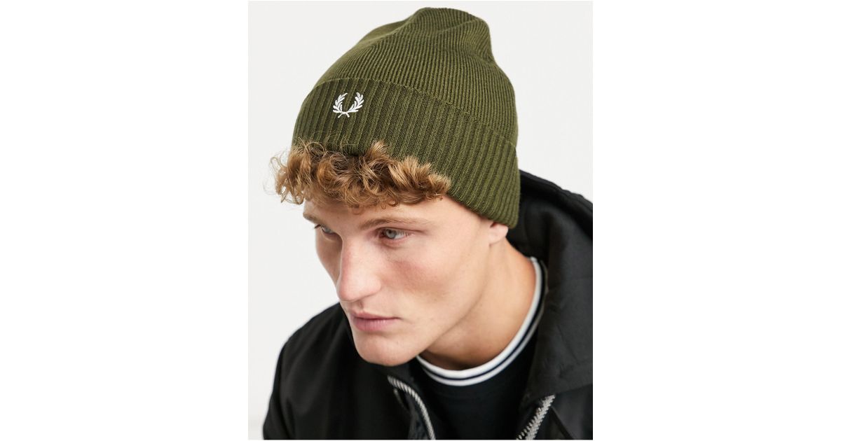 Fred Perry Roll Up Beanie Hat in Green for Men - Lyst