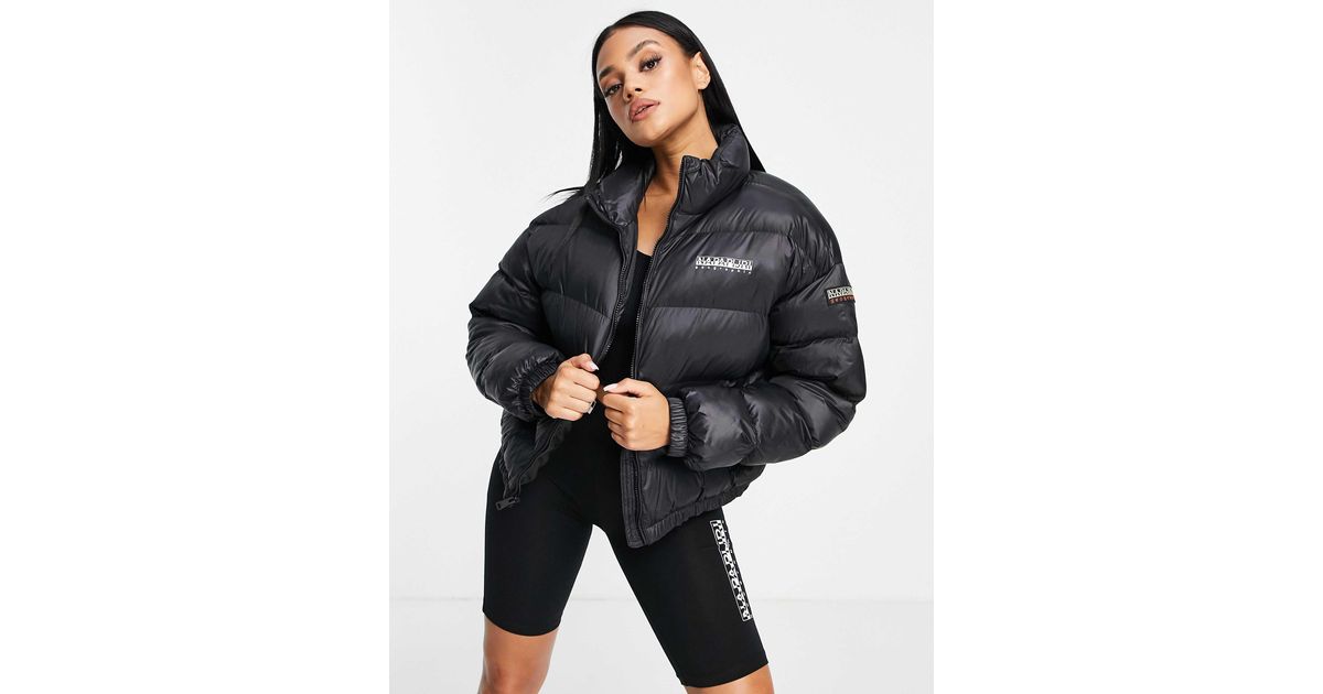 Napapijri Box Cropped Puffer Jacket in Black | Lyst
