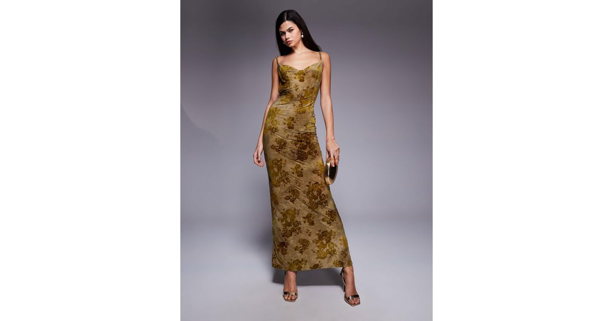 Tiger Mist Sparrow Devore Cowl Neck Bead Back Detail Maxi Dress in Metallic  | Lyst
