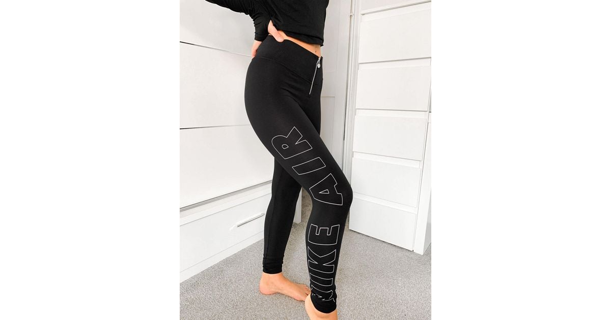 nike air zipper front leggings in black
