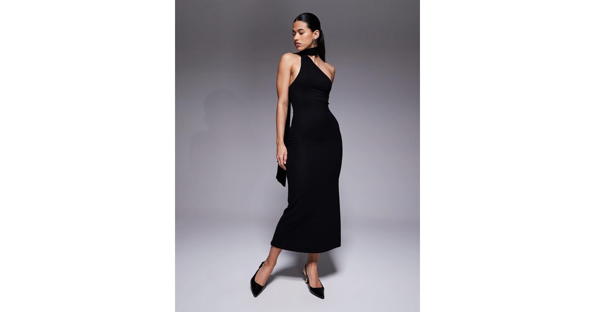 strapless open back dress Street Strut Satin Midi Dress With Scarf main image 0
