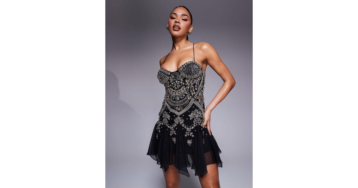 princess polly baby blue dress Embellished Lace-Up Ruffle Mini Dress in Black Zebra - 4 main image 1