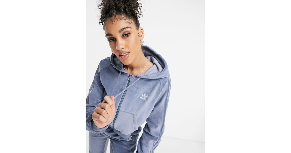 adidas Originals relaxed Risque Velour Zip Through Hoodie in Blue Lyst Australia