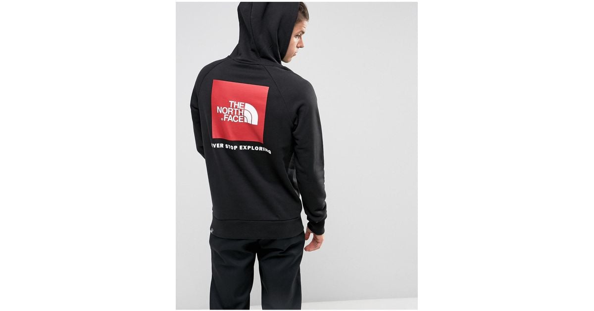 The North Face Raglan Hoodie Back Red Box Logo In Black Men | Lyst