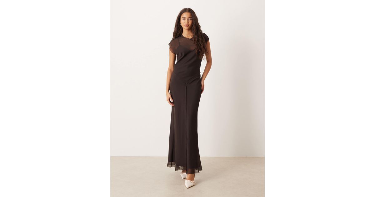 ASOS Cap Sleeve Midi Dress With Drop Waist in Natural | Lyst