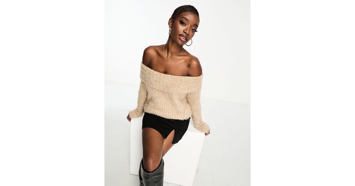 AX Paris Bardot Knitted Jumper in Natural Lyst UK