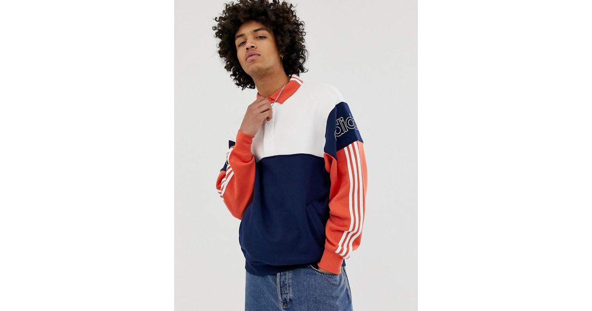 adidas Originals Cotton Rugby Sweatshirt With Three Stripes In Navy And  White Dv3146 in Blue for Men - Lyst