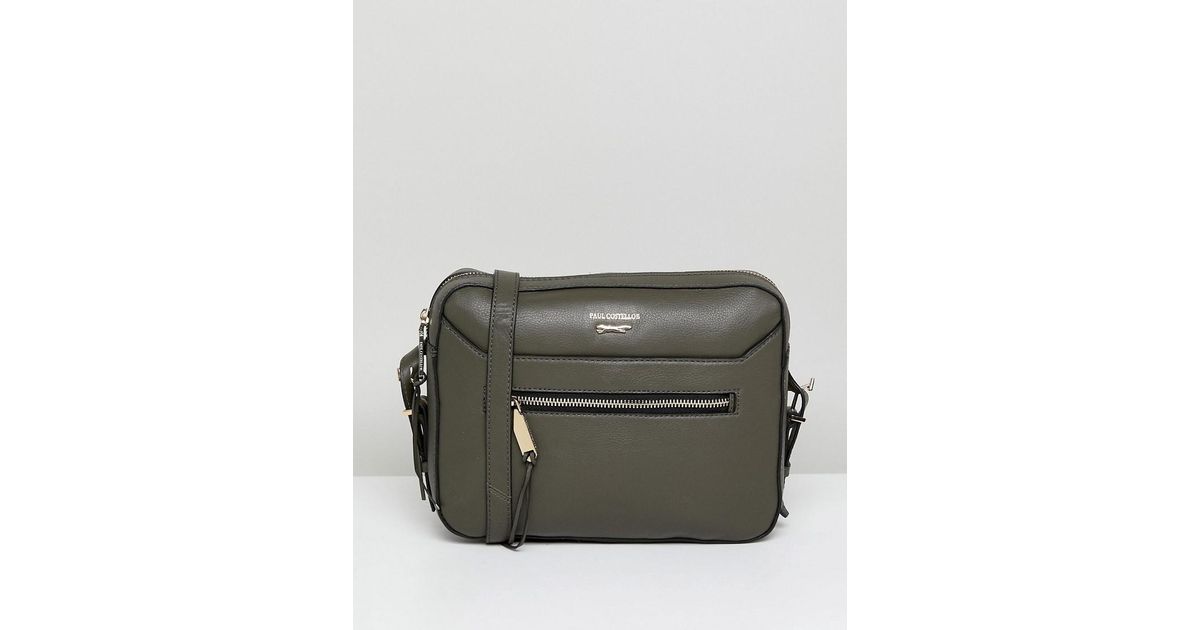 Paul Costelloe Real Leather Cross Body Bag With Zip Pocket in Green - Lyst