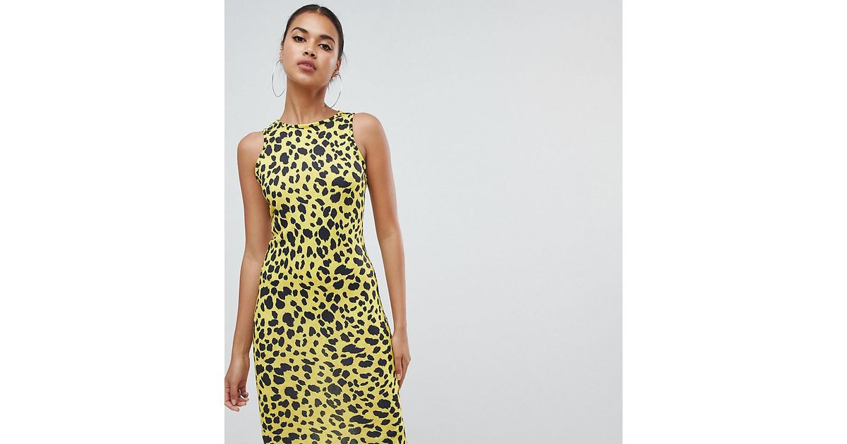 PrettyLittleThing Yellow Leopard Print Midi Dress | Lyst