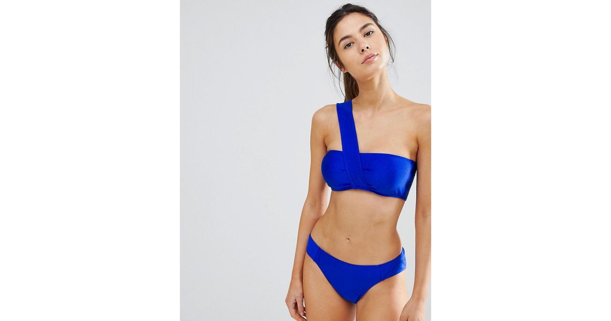 blue one shoulder bikini