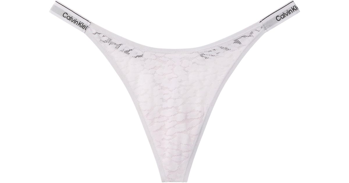 Calvin Klein Icon Lace Dipped String Thong in White | Lyst