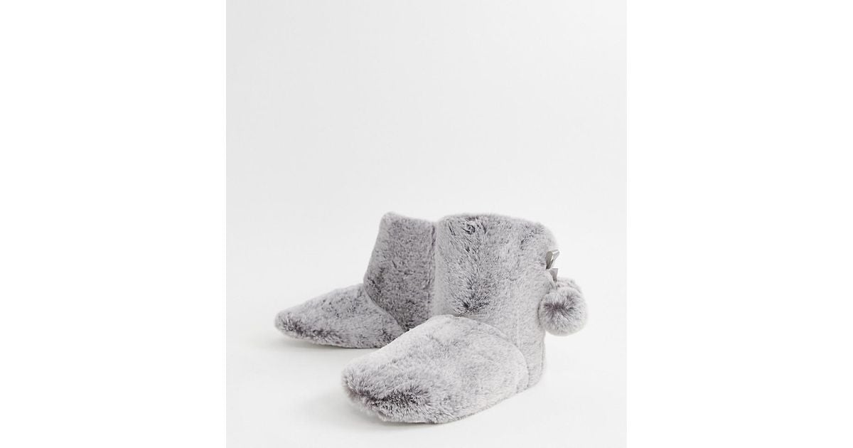 grey fluffy boot slippers