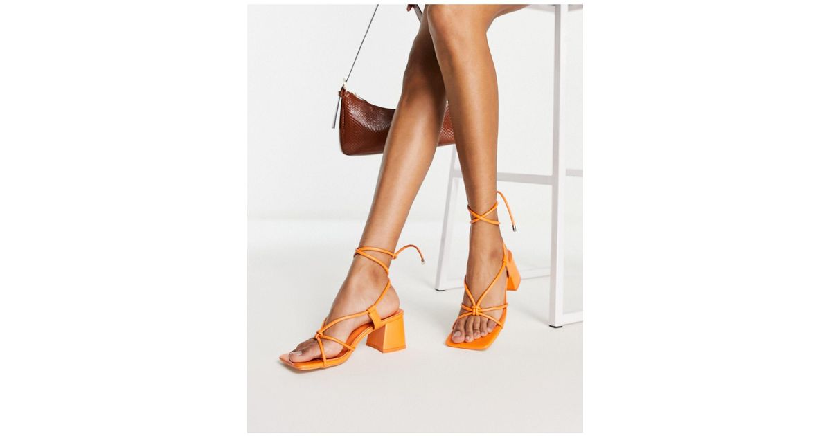 Public Desire Rubber Aloha Knot Strap Mid Heel Sandals in Orange | Lyst