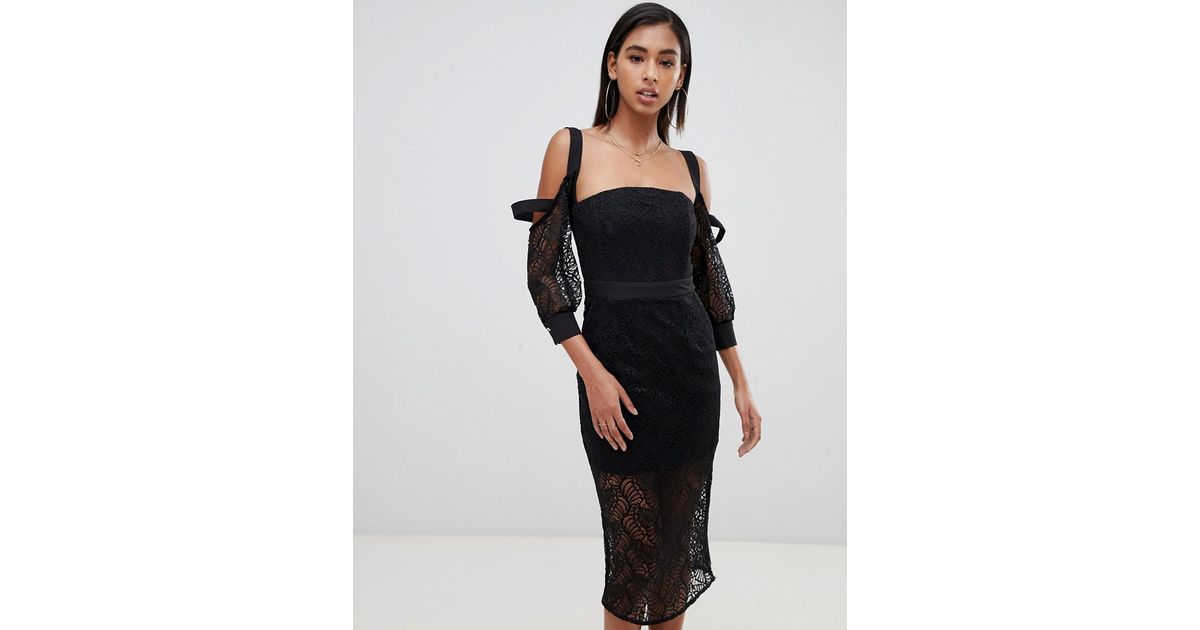 bardot long sleeve lace dress