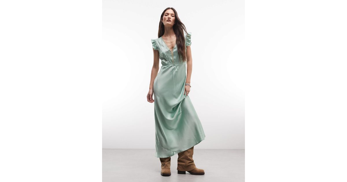 Green Insert Reclaimed Vintage Maxi Tea Dress With Lace Inserts And Pintucks in ...