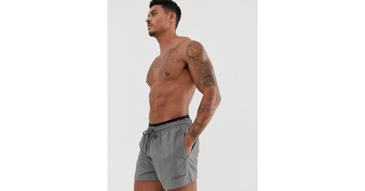Calvin Klein Short Double Waistband Swim Shorts in Grey for Men | Lyst UK