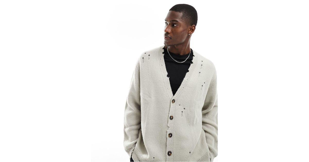ASOS Oversized Knitted Plush Cardigan With Nibbling in White for Men | Lyst  UK