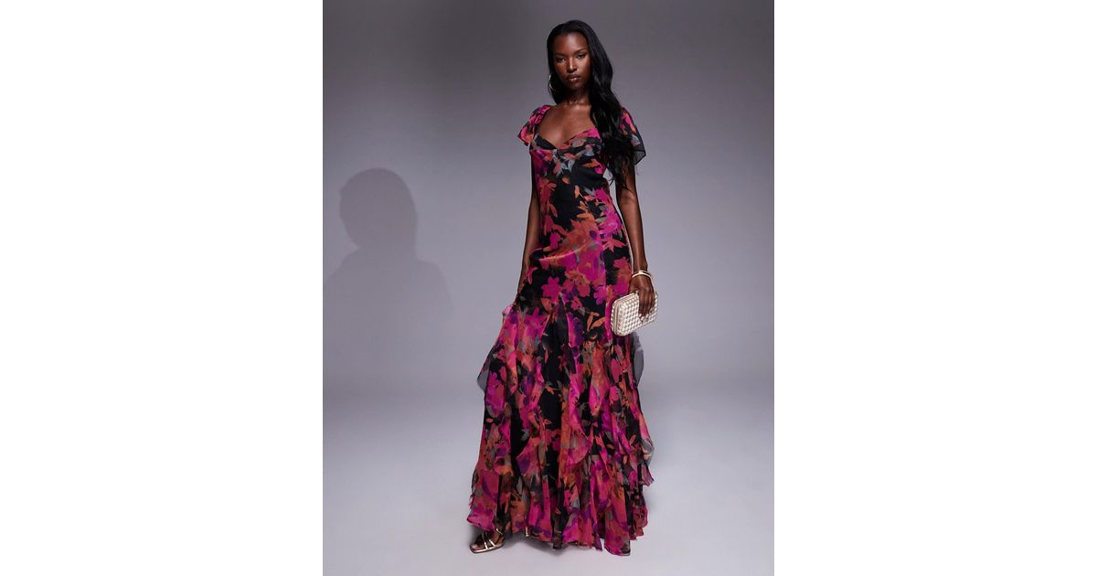 asos-flutter-sleeve-maxi-dress-with-ruffle-godets-in-purple-lyst