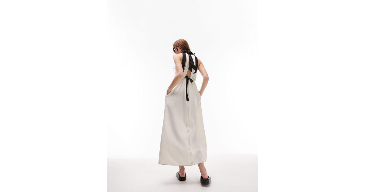 Linen Contrast Tie Chuck On Maxi Dress in White Lyst