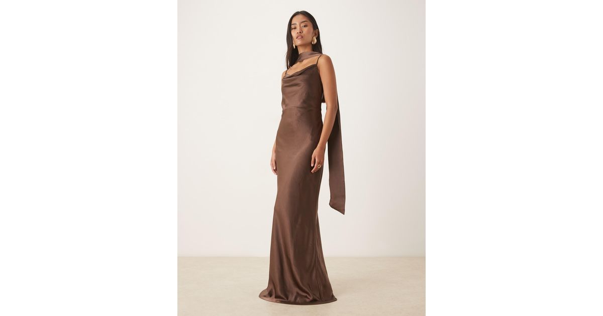 Pretty Lavish Bridesmaid Keisha Satin Cowl Neck Maxi Dress With Scarf ...