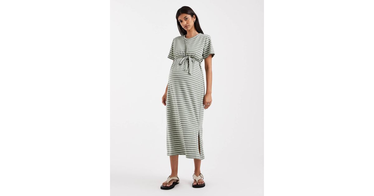 Mama.licious Mamalicious Maternity Short Sleeve Tie Waist 2 Function Nursing  Midi Dress in Green | Lyst