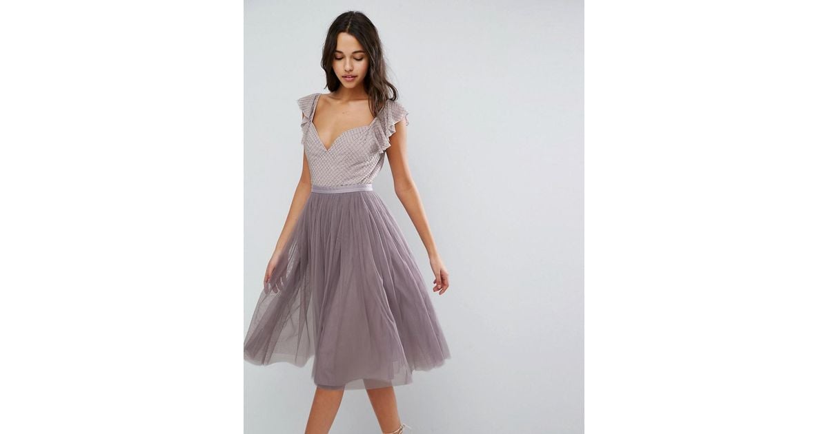 tulle midi dress with sleeves