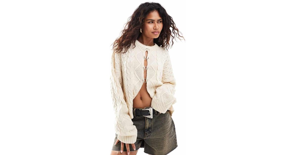 The Ragged Priest Cable Knit Jumper With Rings in White Lyst UK