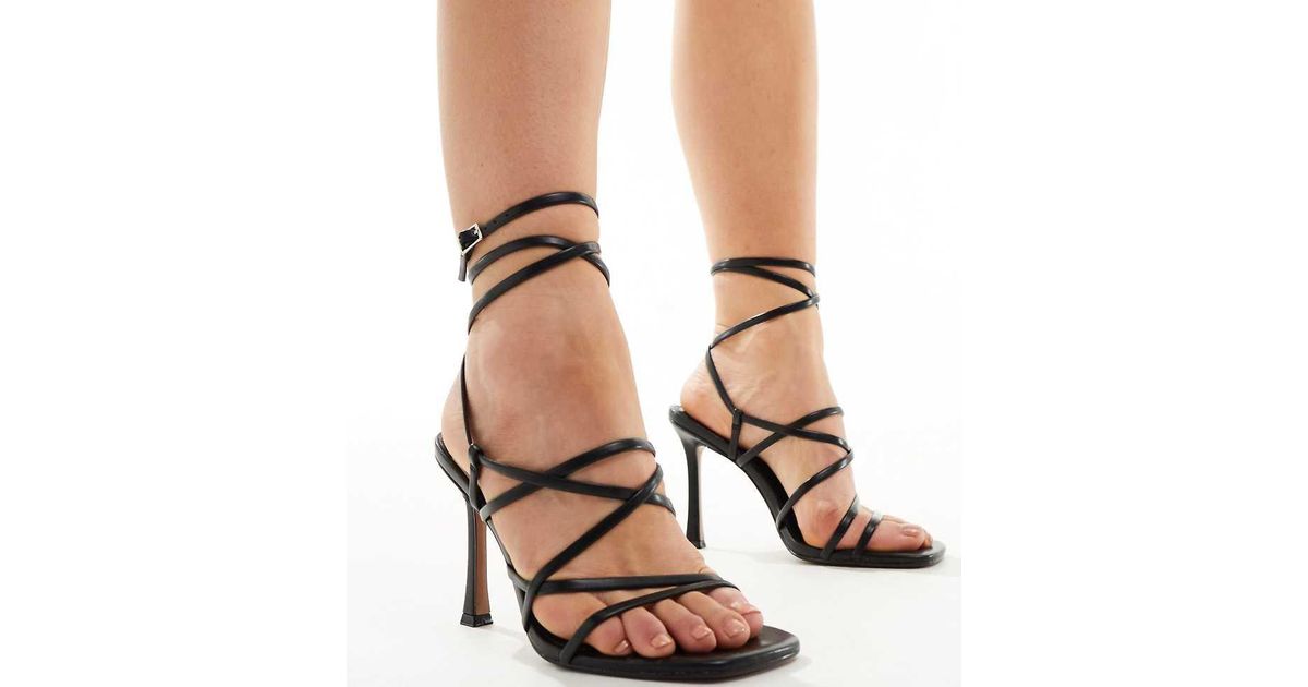 Asos Design Wide Fit Native Strappy Heeled Sandals in Natural | Lyst UK
