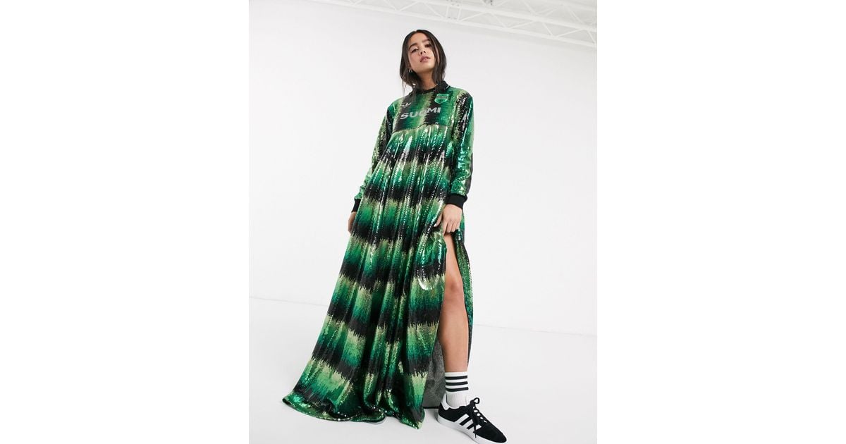 adidas Originals X Anna Isoniemi Sequin Soccer Maxi Dress in Green | Lyst