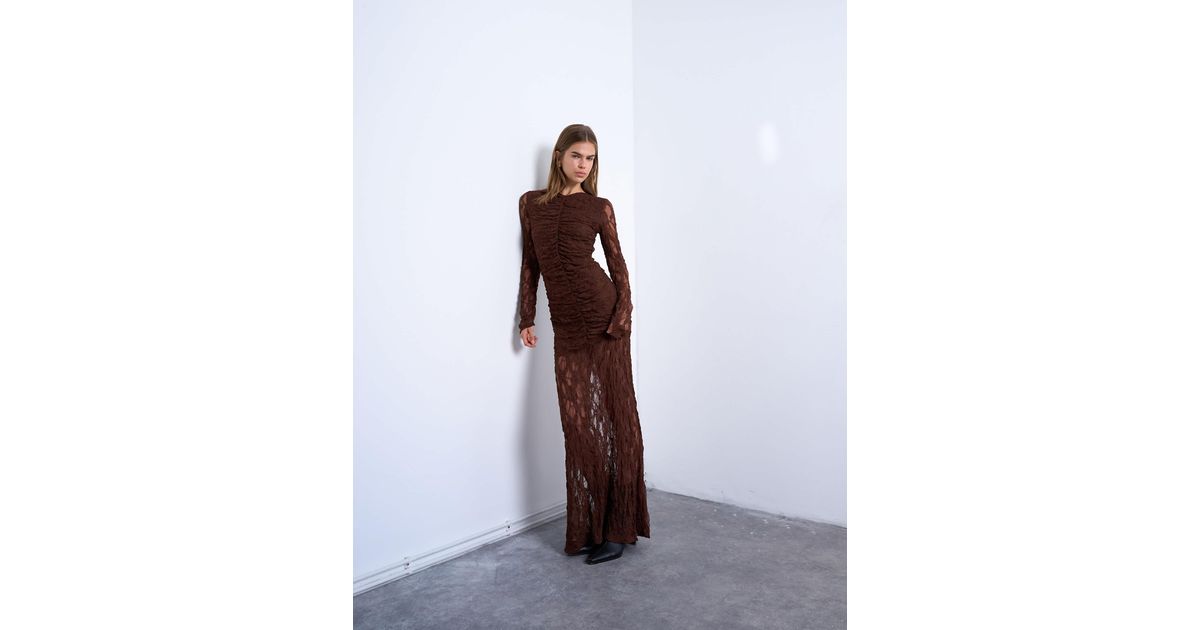 TOPSHOP Lace Ruched Front Drop Waist Maxi Dress in Purple | Lyst